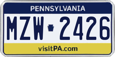 PA license plate MZW2426
