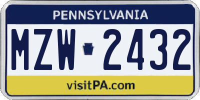 PA license plate MZW2432