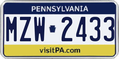 PA license plate MZW2433