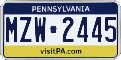 PA license plate MZW2445