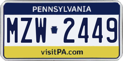 PA license plate MZW2449