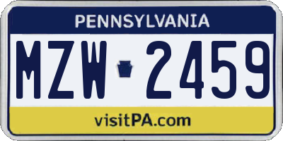 PA license plate MZW2459