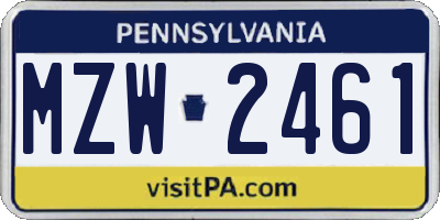 PA license plate MZW2461