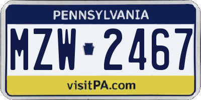 PA license plate MZW2467