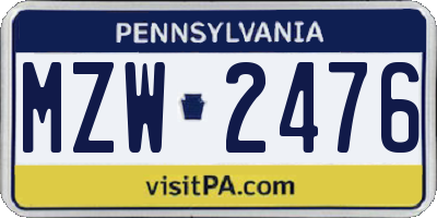 PA license plate MZW2476
