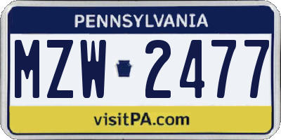 PA license plate MZW2477