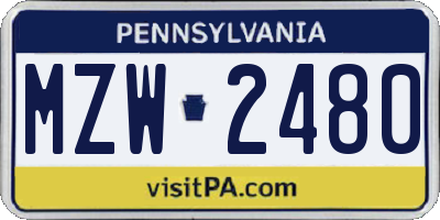 PA license plate MZW2480