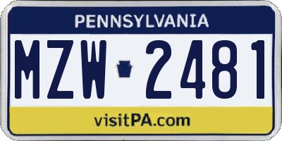 PA license plate MZW2481