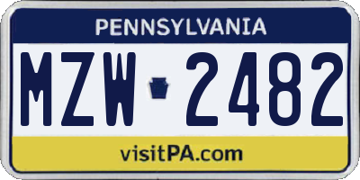 PA license plate MZW2482