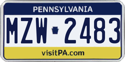 PA license plate MZW2483