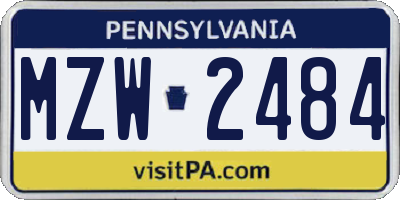 PA license plate MZW2484