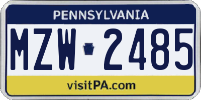 PA license plate MZW2485