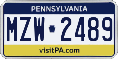 PA license plate MZW2489