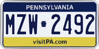 PA license plate MZW2492