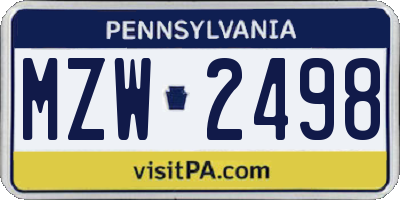 PA license plate MZW2498
