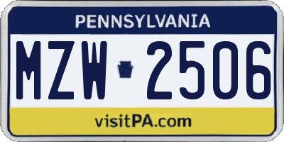 PA license plate MZW2506