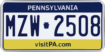 PA license plate MZW2508