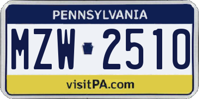 PA license plate MZW2510