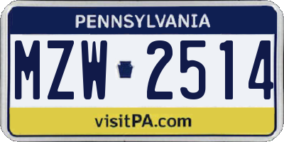 PA license plate MZW2514