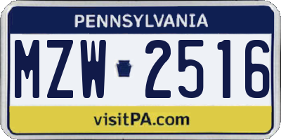 PA license plate MZW2516