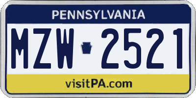 PA license plate MZW2521