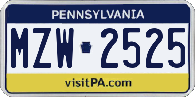 PA license plate MZW2525