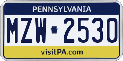 PA license plate MZW2530