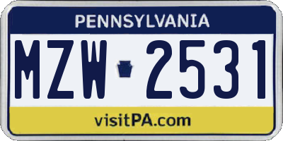 PA license plate MZW2531