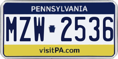 PA license plate MZW2536