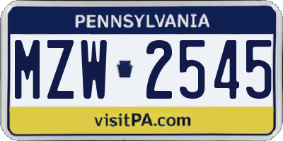 PA license plate MZW2545