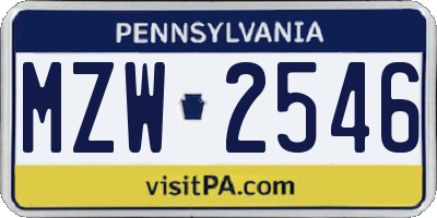 PA license plate MZW2546