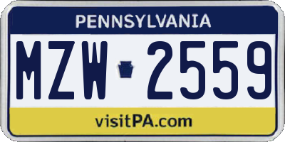 PA license plate MZW2559