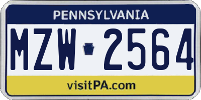 PA license plate MZW2564