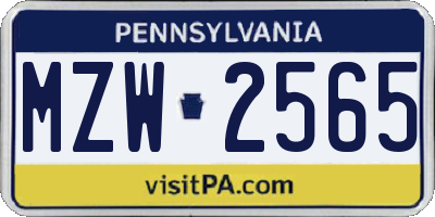 PA license plate MZW2565