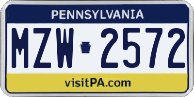 PA license plate MZW2572