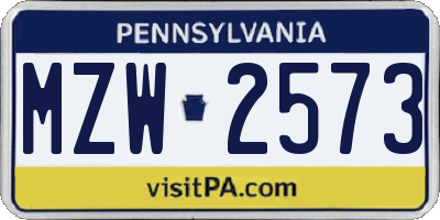 PA license plate MZW2573