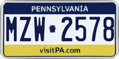 PA license plate MZW2578