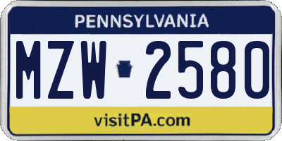 PA license plate MZW2580