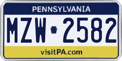 PA license plate MZW2582