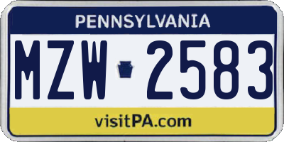 PA license plate MZW2583