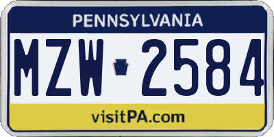 PA license plate MZW2584
