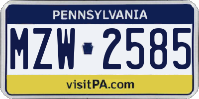 PA license plate MZW2585