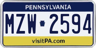 PA license plate MZW2594