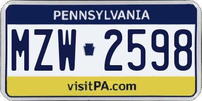 PA license plate MZW2598
