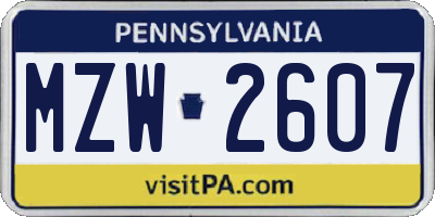 PA license plate MZW2607