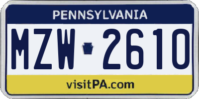 PA license plate MZW2610