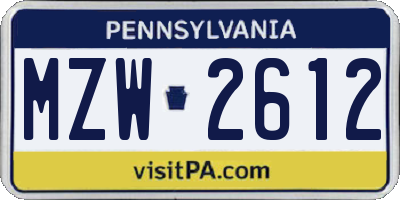 PA license plate MZW2612