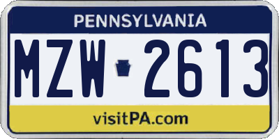PA license plate MZW2613