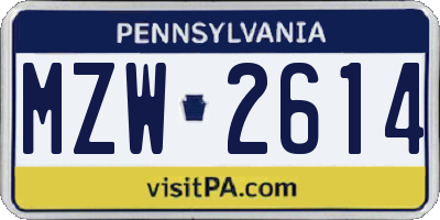 PA license plate MZW2614