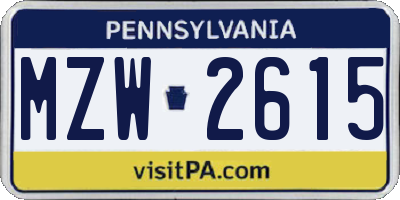 PA license plate MZW2615